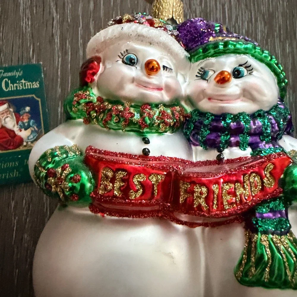 Old World Christmas Best Friends Snowmen Glass Ornament Glitter Holiday Decor